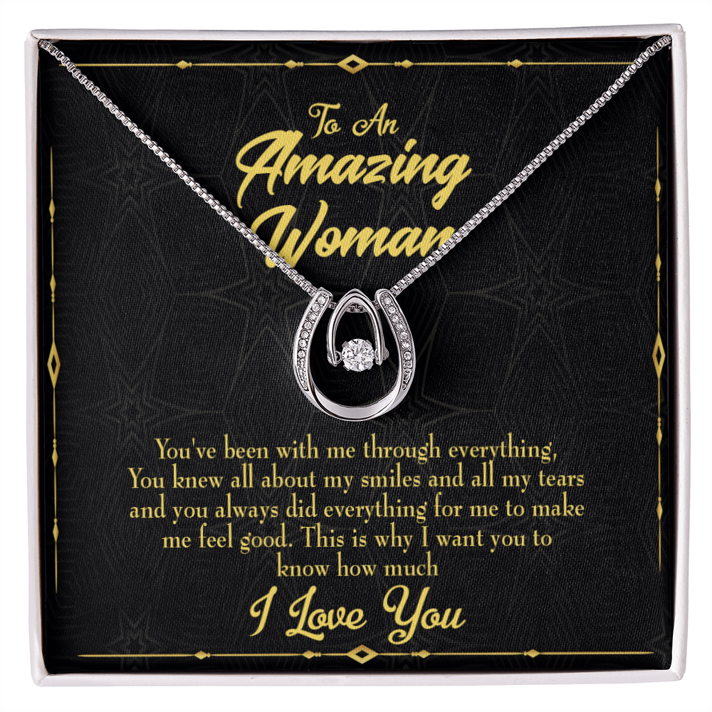 To Mom With Me Lucky Horseshoe Necklace Message Card 14k w CZ Crystals-Express Your Love Gifts