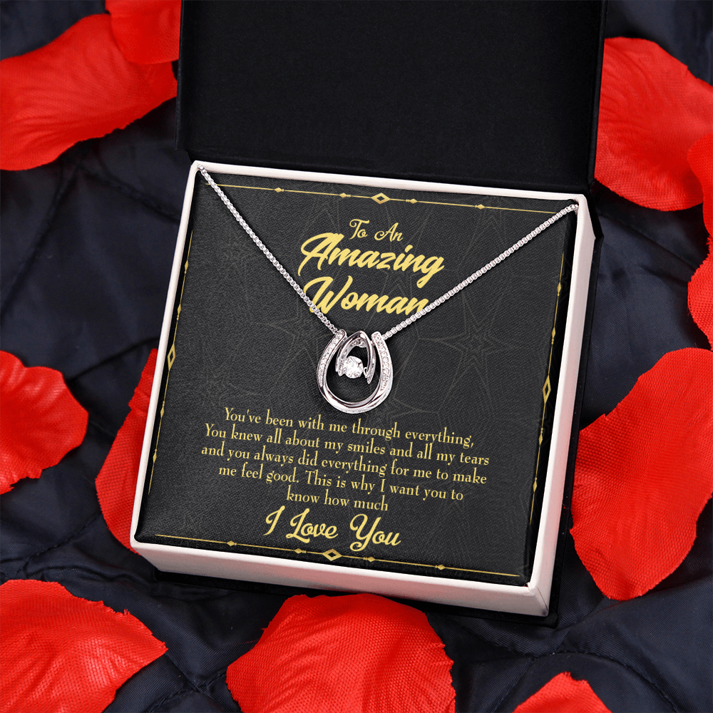 To Mom With Me Lucky Horseshoe Necklace Message Card 14k w CZ Crystals-Express Your Love Gifts