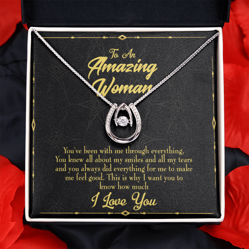 To Mom With Me Lucky Horseshoe Necklace Message Card 14k w CZ Crystals-Express Your Love Gifts