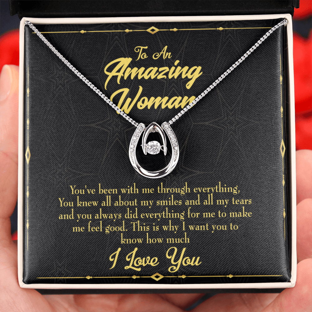 To Mom With Me Lucky Horseshoe Necklace Message Card 14k w CZ Crystals-Express Your Love Gifts