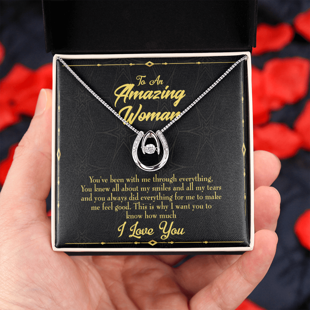 To Mom With Me Lucky Horseshoe Necklace Message Card 14k w CZ Crystals-Express Your Love Gifts