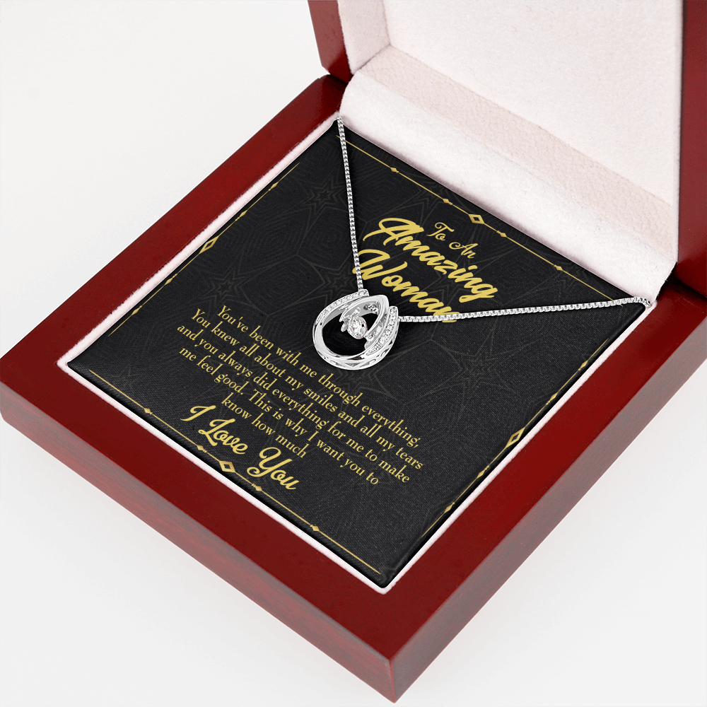 To Mom With Me Lucky Horseshoe Necklace Message Card 14k w CZ Crystals-Express Your Love Gifts