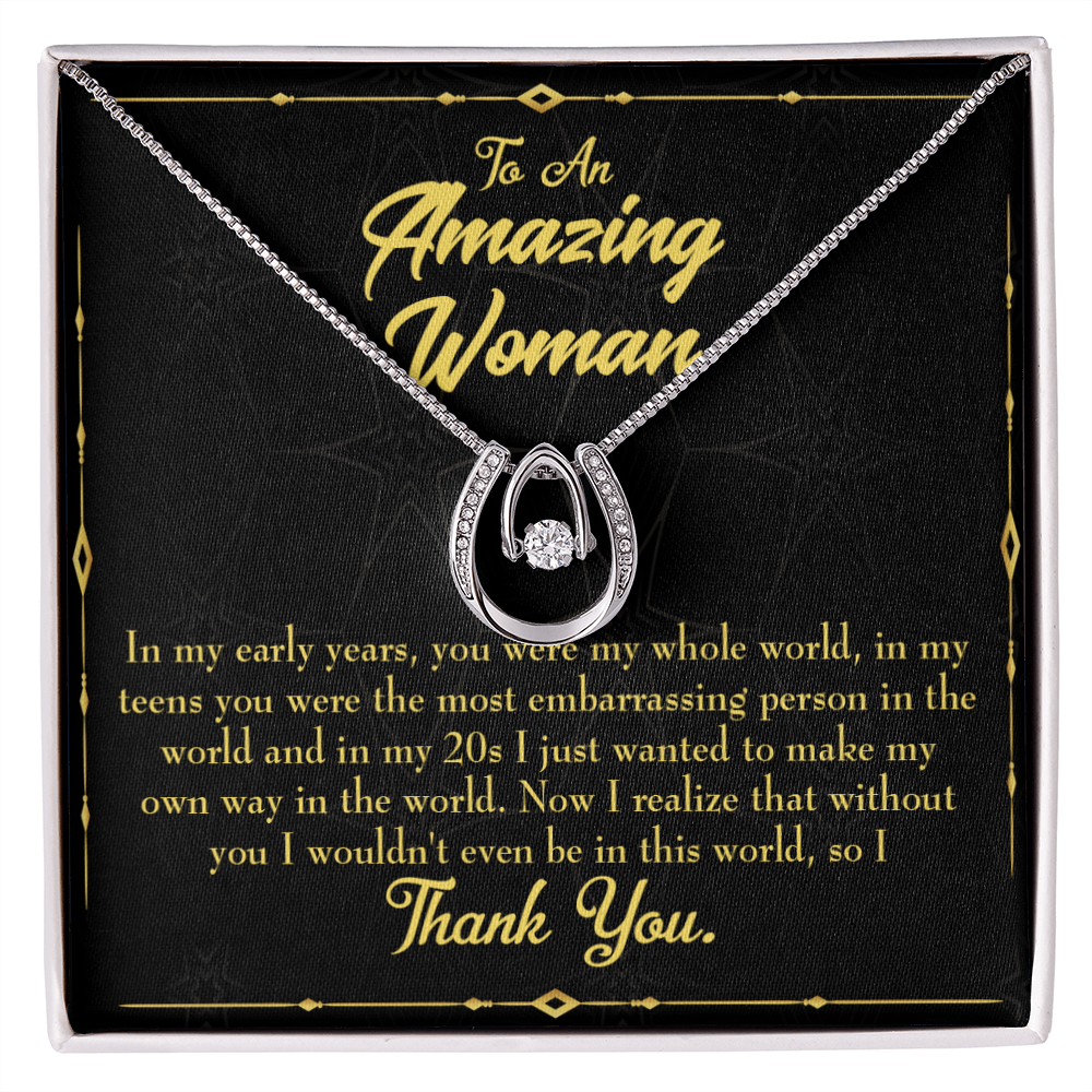 To Mom Without You Lucky Horseshoe Necklace Message Card 14k w CZ Crystals-Express Your Love Gifts