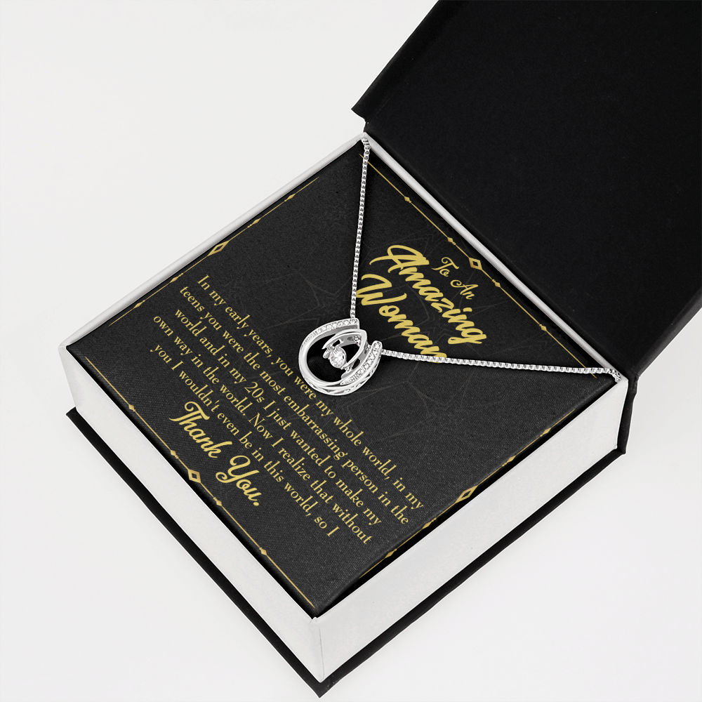 To Mom Without You Lucky Horseshoe Necklace Message Card 14k w CZ Crystals-Express Your Love Gifts