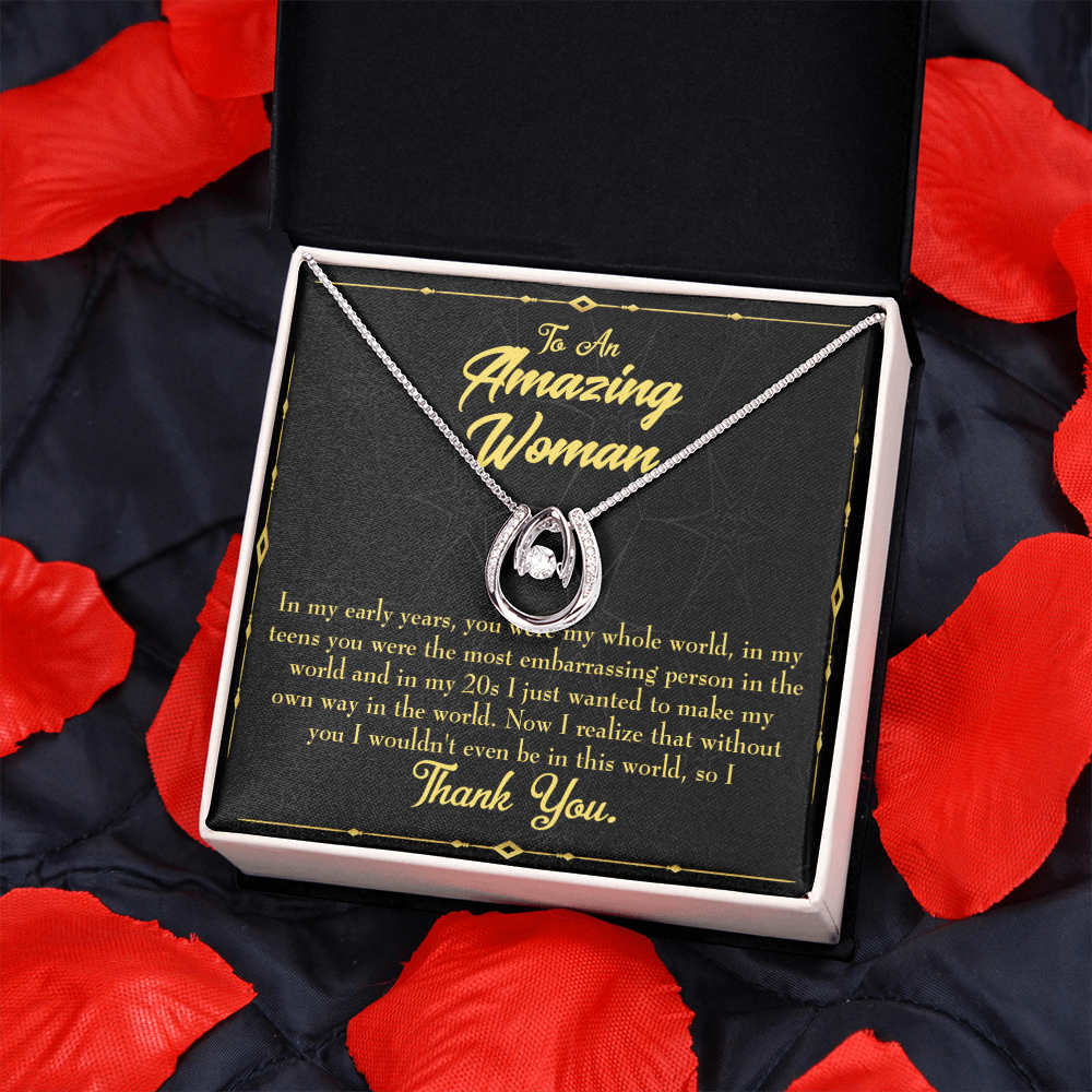 To Mom Without You Lucky Horseshoe Necklace Message Card 14k w CZ Crystals-Express Your Love Gifts