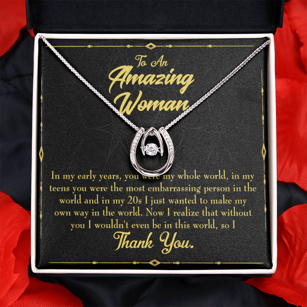 To Mom Without You Lucky Horseshoe Necklace Message Card 14k w CZ Crystals-Express Your Love Gifts