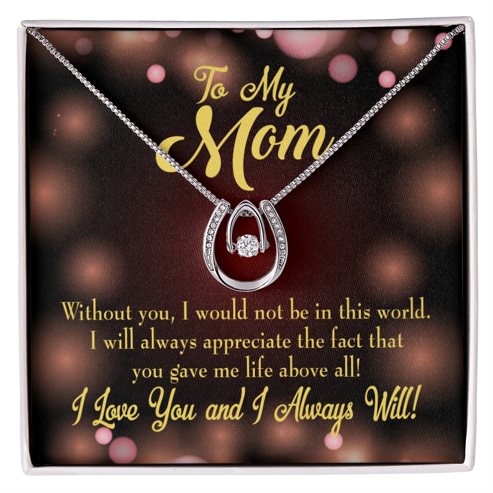 To Mom Without You Lucky Horseshoe Necklace Message Card 14k w CZ Crystals-Express Your Love Gifts