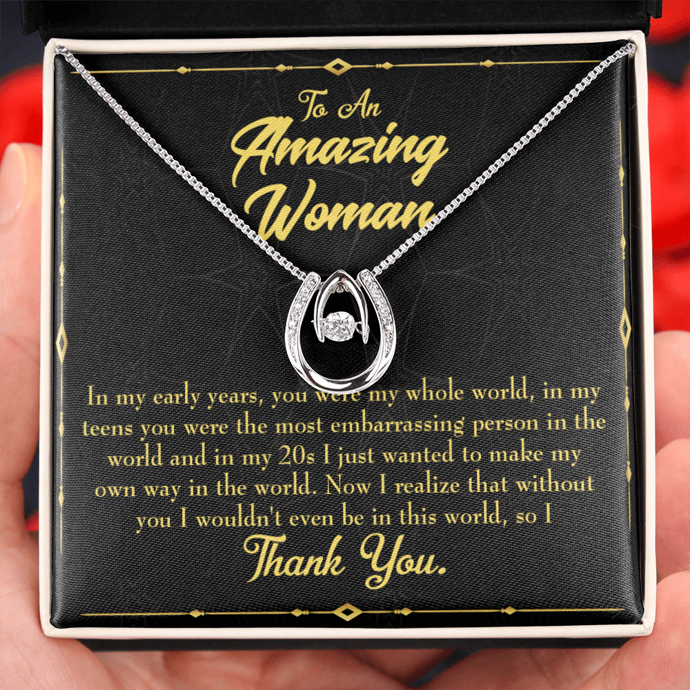 To Mom Without You Lucky Horseshoe Necklace Message Card 14k w CZ Crystals-Express Your Love Gifts