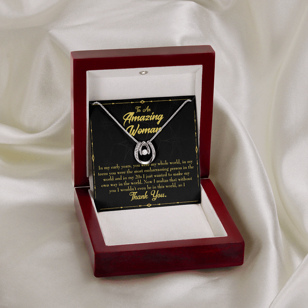 To Mom Without You Lucky Horseshoe Necklace Message Card 14k w CZ Crystals-Express Your Love Gifts