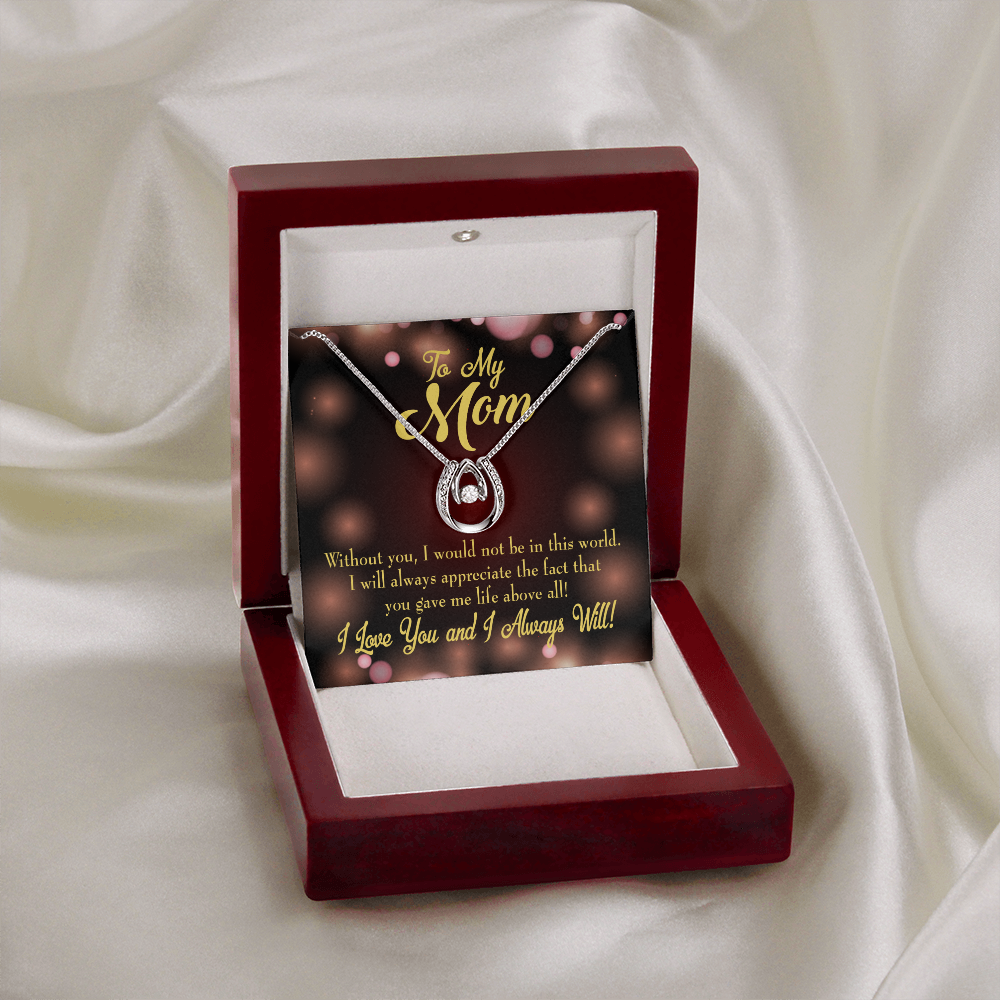 To Mom Without You Lucky Horseshoe Necklace Message Card 14k w CZ Crystals-Express Your Love Gifts