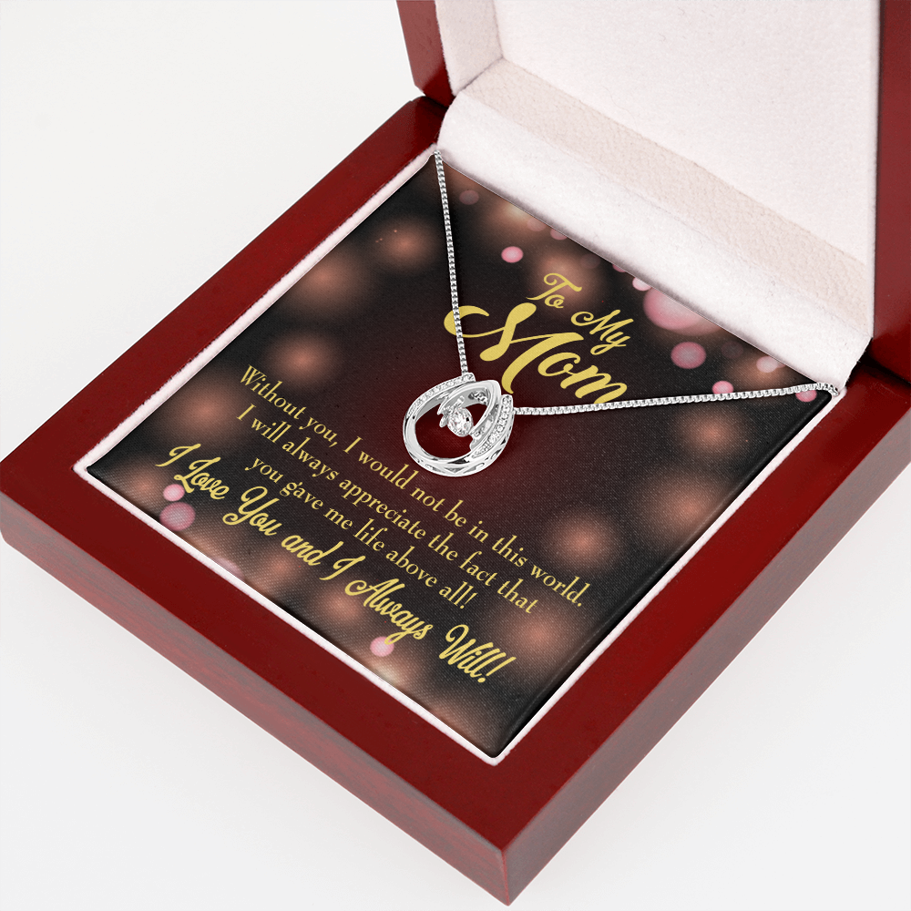 To Mom Without You Lucky Horseshoe Necklace Message Card 14k w CZ Crystals-Express Your Love Gifts