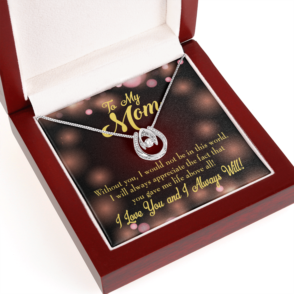 To Mom Without You Lucky Horseshoe Necklace Message Card 14k w CZ Crystals-Express Your Love Gifts