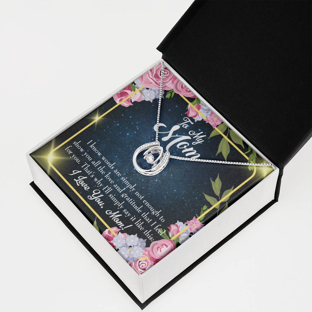 To Mom Words Not Enough Lucky Horseshoe Necklace Message Card 14k w CZ Crystals-Express Your Love Gifts