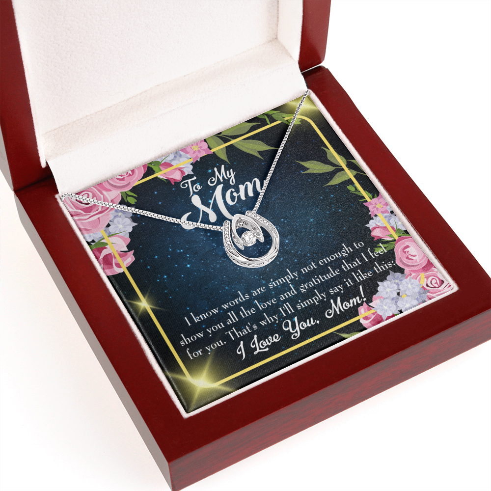 To Mom Words Not Enough Lucky Horseshoe Necklace Message Card 14k w CZ Crystals-Express Your Love Gifts