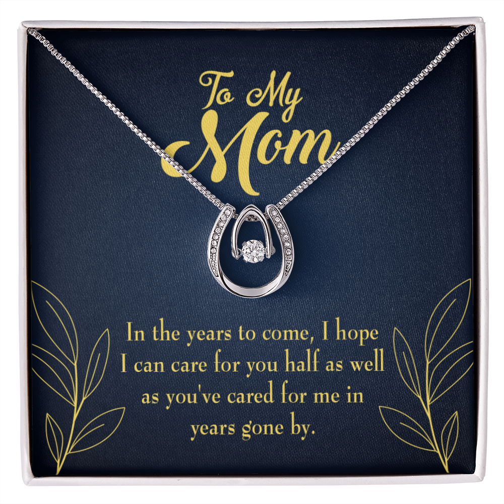 To Mom Years to Come Lucky Horseshoe Necklace Message Card 14k w CZ Crystals-Express Your Love Gifts