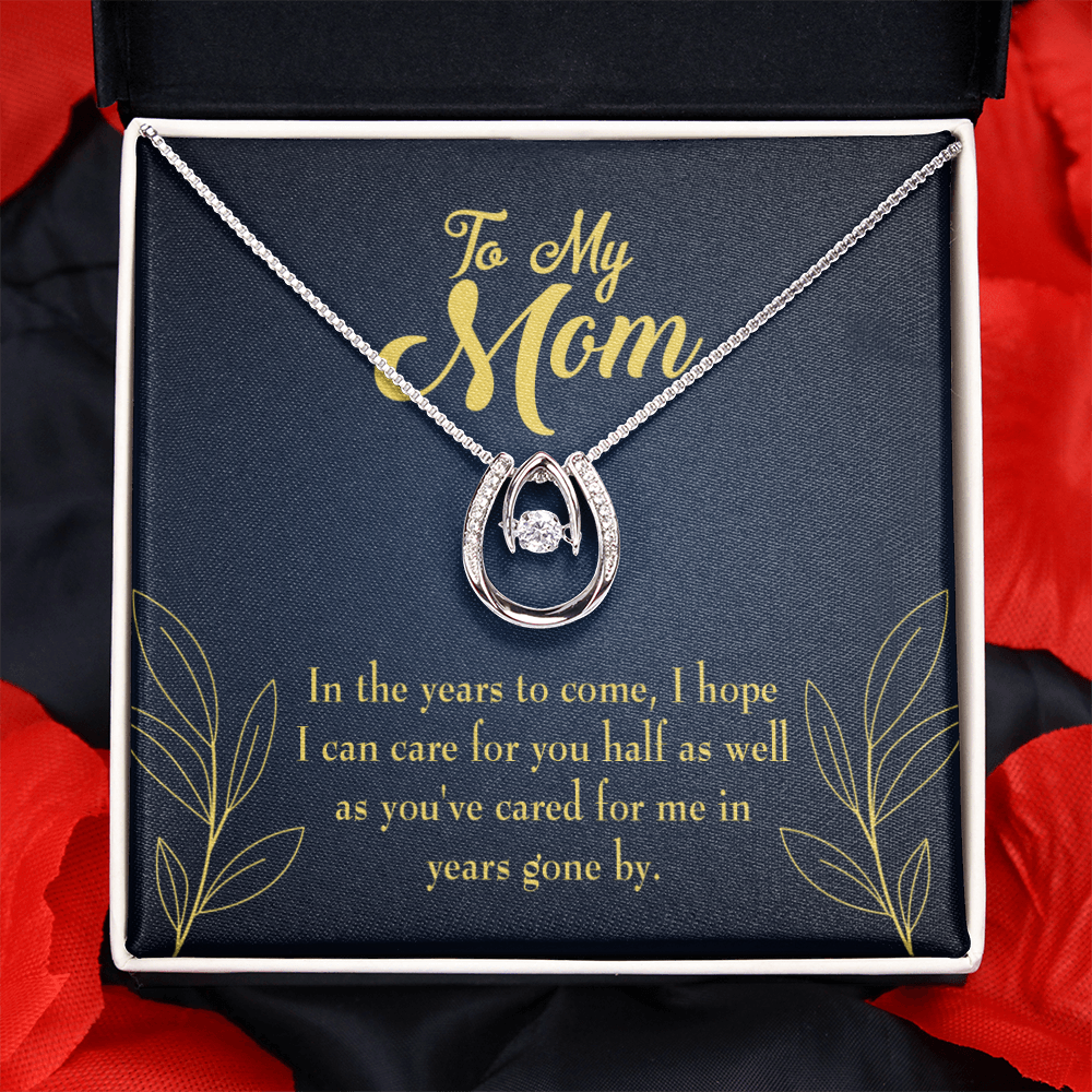 To Mom Years to Come Lucky Horseshoe Necklace Message Card 14k w CZ Crystals-Express Your Love Gifts