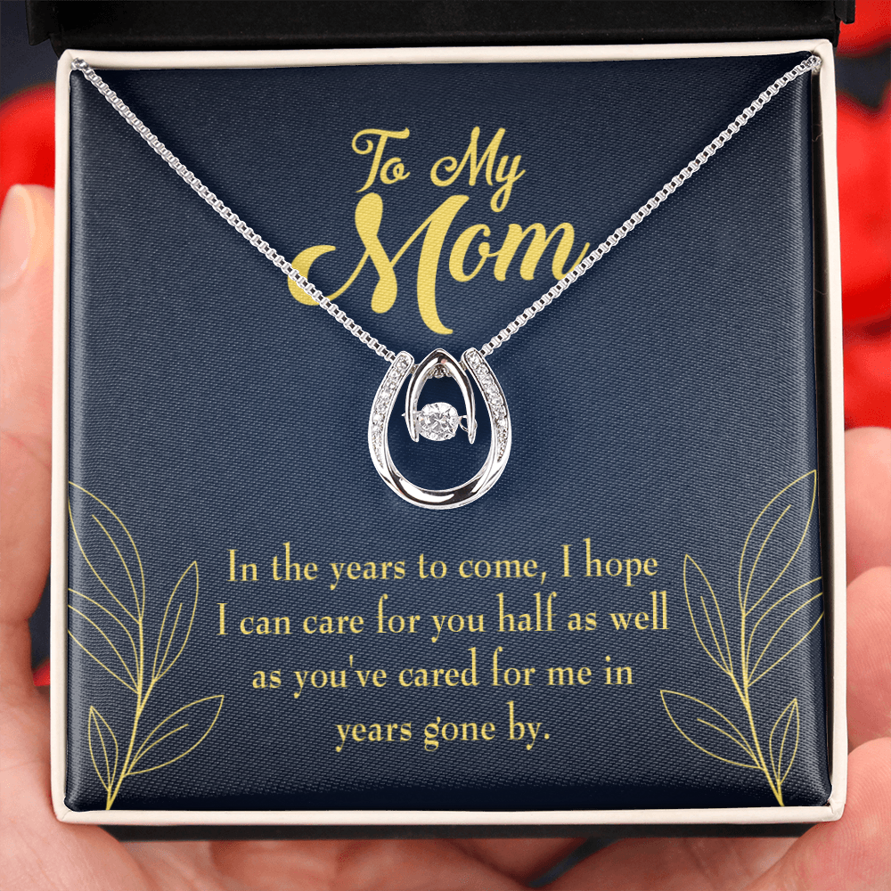 To Mom Years to Come Lucky Horseshoe Necklace Message Card 14k w CZ Crystals-Express Your Love Gifts