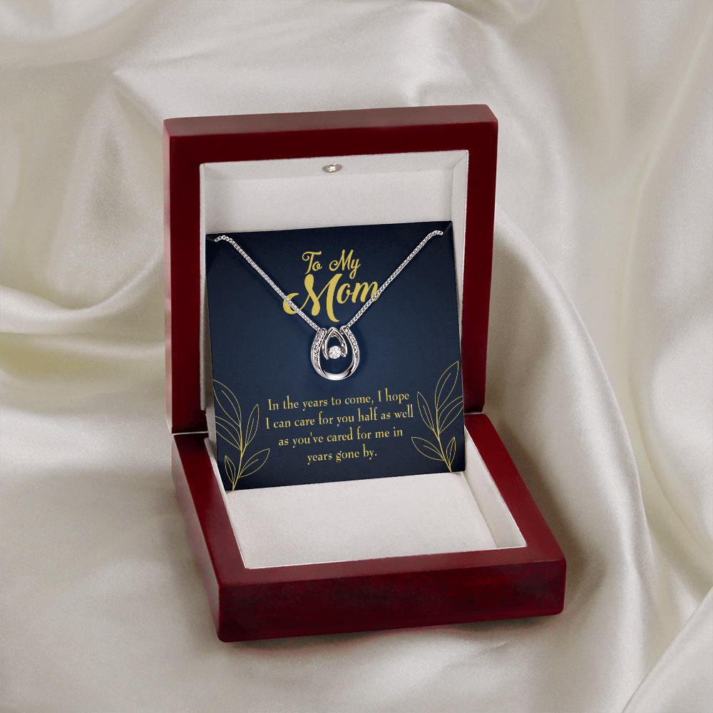 To Mom Years to Come Lucky Horseshoe Necklace Message Card 14k w CZ Crystals-Express Your Love Gifts