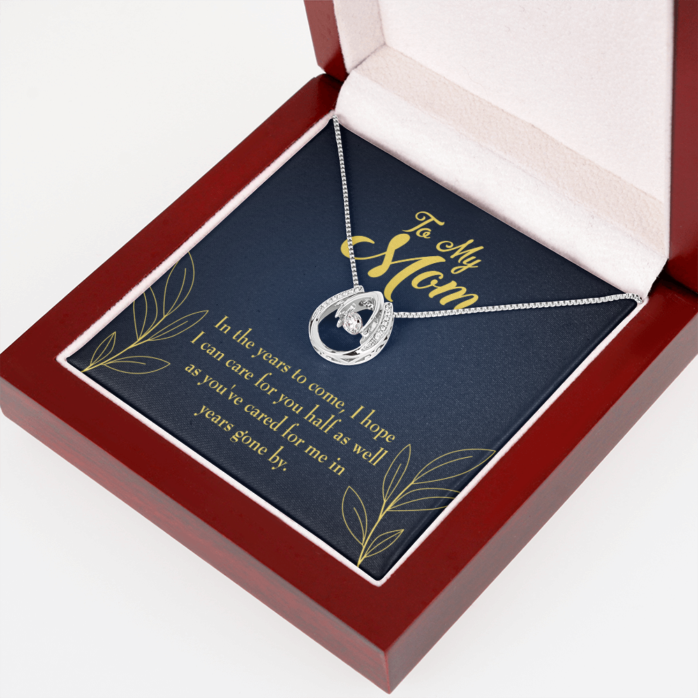 To Mom Years to Come Lucky Horseshoe Necklace Message Card 14k w CZ Crystals-Express Your Love Gifts