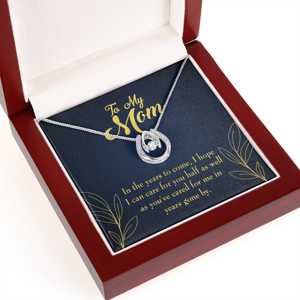 To Mom Years to Come Lucky Horseshoe Necklace Message Card 14k w CZ Crystals-Express Your Love Gifts