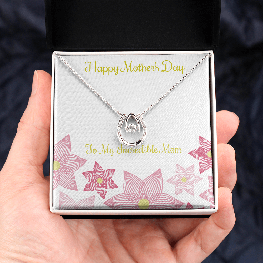 To Mom You Incredible Lucky Horseshoe Necklace Message Card 14k w CZ Crystals-Express Your Love Gifts