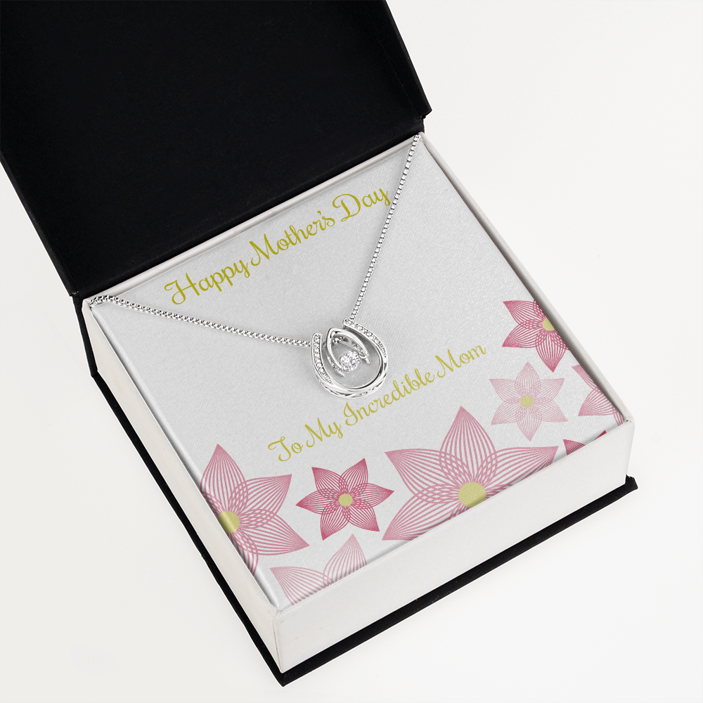 To Mom You Incredible Lucky Horseshoe Necklace Message Card 14k w CZ Crystals-Express Your Love Gifts