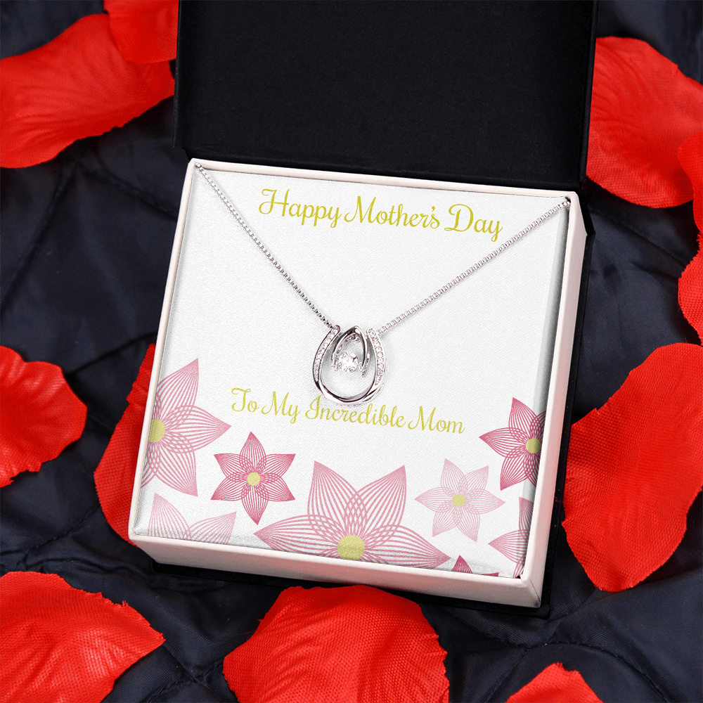 To Mom You Incredible Lucky Horseshoe Necklace Message Card 14k w CZ Crystals-Express Your Love Gifts