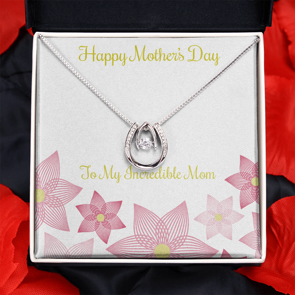 To Mom You Incredible Lucky Horseshoe Necklace Message Card 14k w CZ Crystals-Express Your Love Gifts