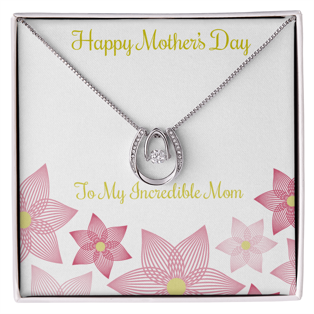 To Mom You Incredible Lucky Horseshoe Necklace Message Card 14k w CZ Crystals-Express Your Love Gifts