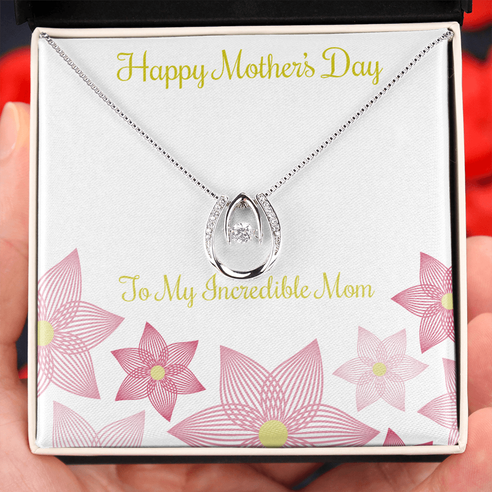 To Mom You Incredible Lucky Horseshoe Necklace Message Card 14k w CZ Crystals-Express Your Love Gifts