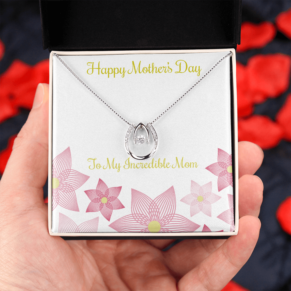 To Mom You Incredible Lucky Horseshoe Necklace Message Card 14k w CZ Crystals-Express Your Love Gifts