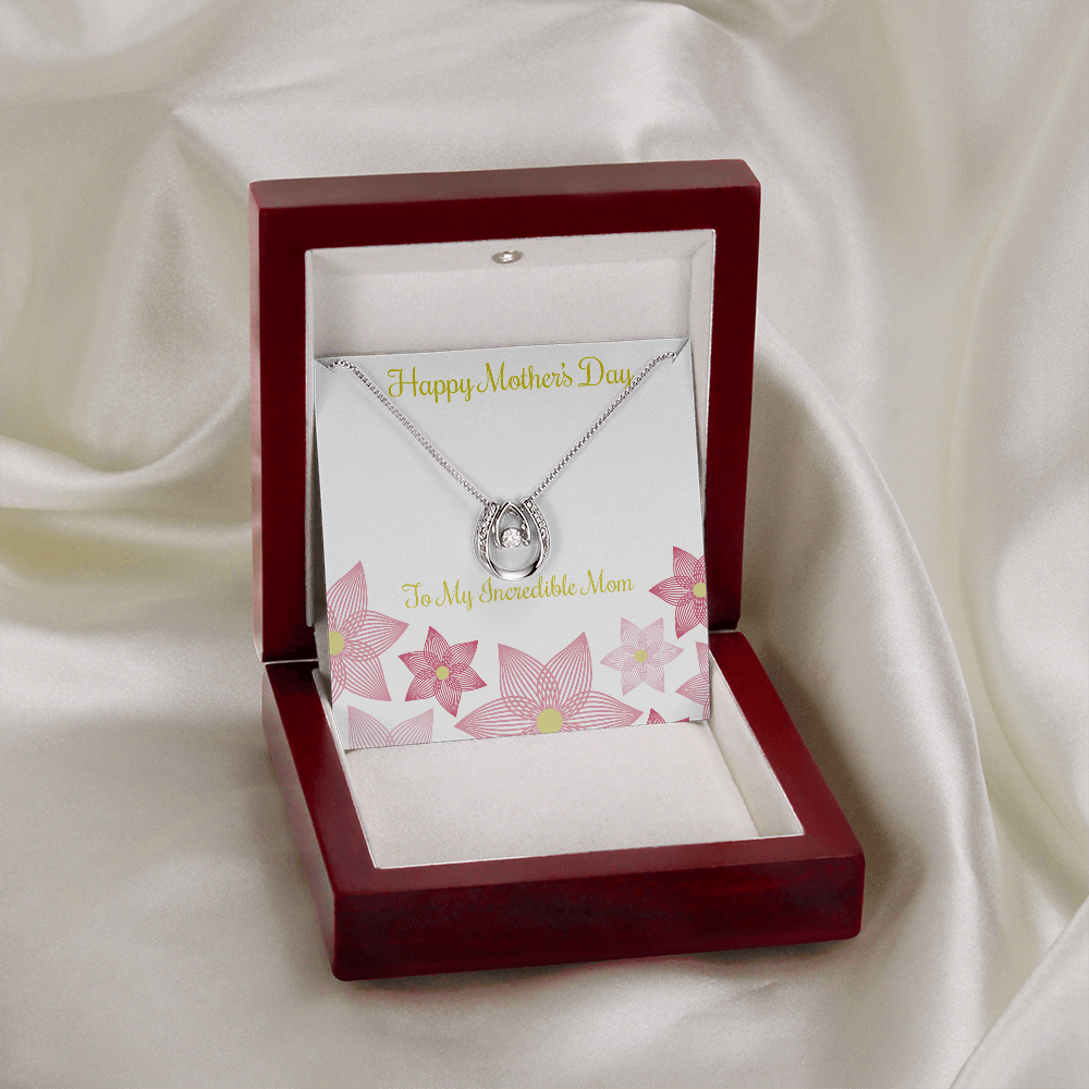 To Mom You Incredible Lucky Horseshoe Necklace Message Card 14k w CZ Crystals-Express Your Love Gifts