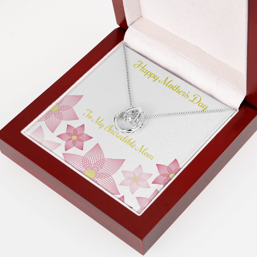 To Mom You Incredible Lucky Horseshoe Necklace Message Card 14k w CZ Crystals-Express Your Love Gifts