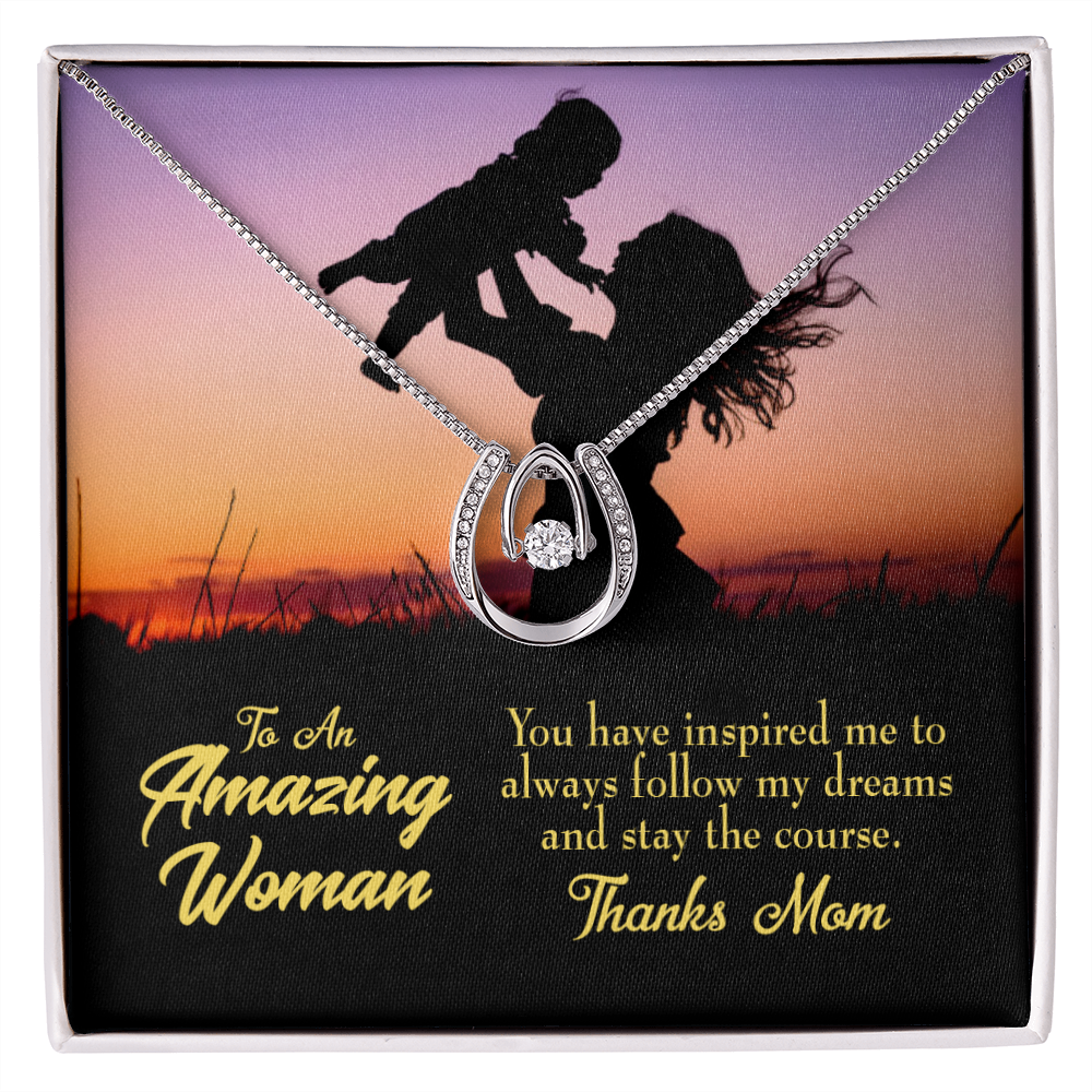 To Mom You Inspired Me Lucky Horseshoe Necklace Message Card 14k w CZ Crystals-Express Your Love Gifts