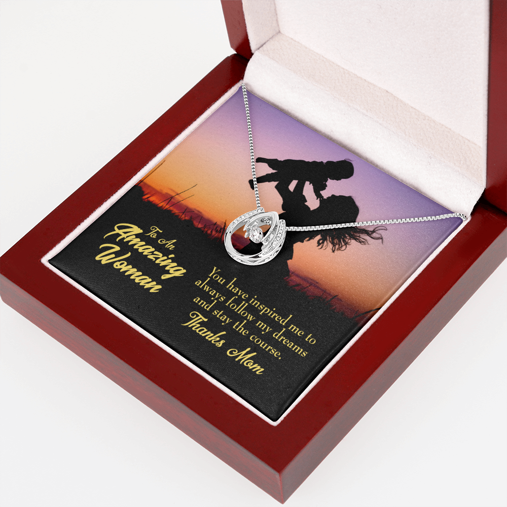 To Mom You Inspired Me Lucky Horseshoe Necklace Message Card 14k w CZ Crystals-Express Your Love Gifts