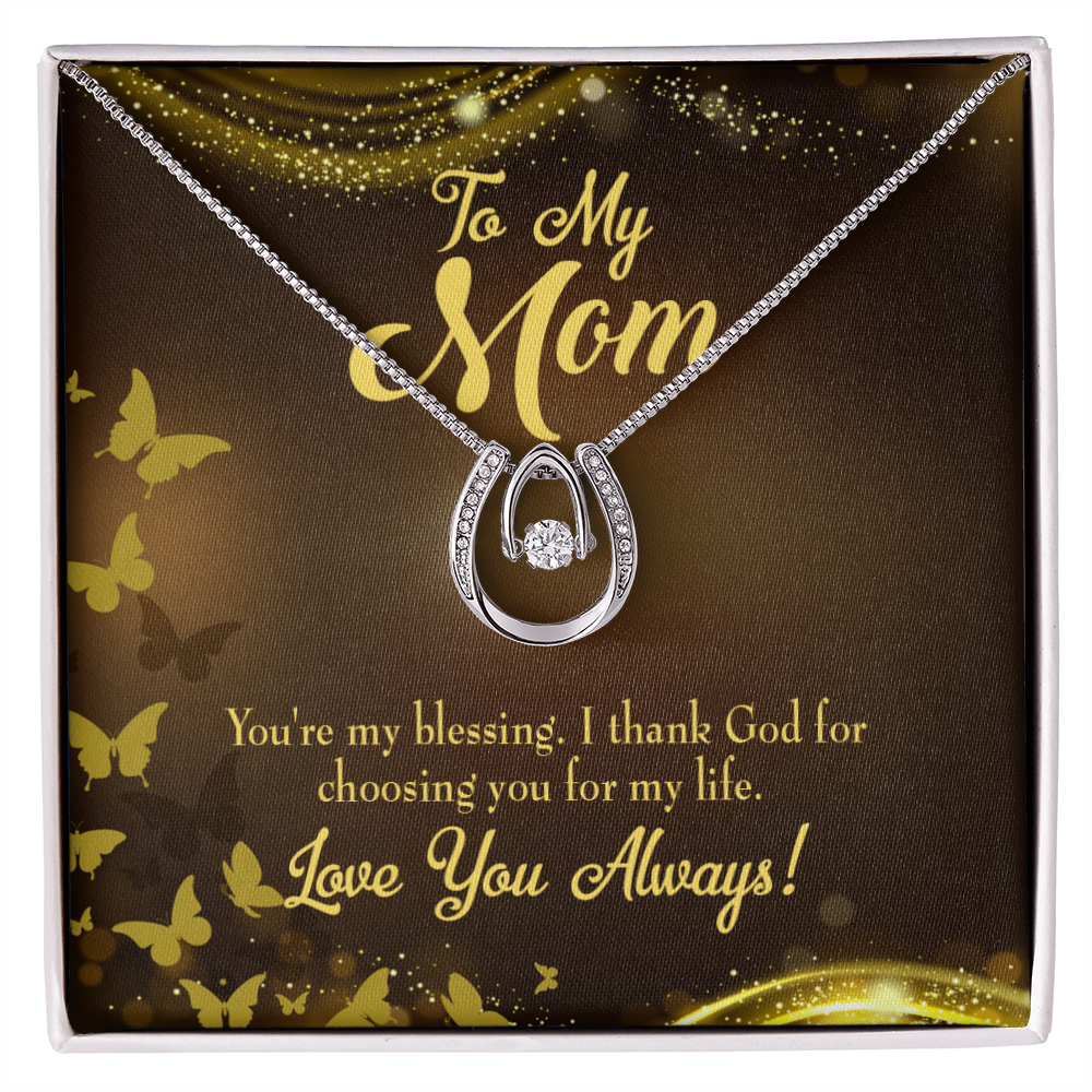 To Mom You&#39;re my Blessing Lucky Horseshoe Necklace Message Card 14k w CZ Crystals-Express Your Love Gifts