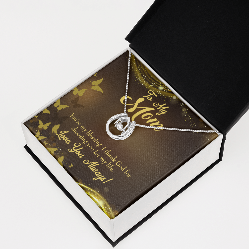 To Mom You're my Blessing Lucky Horseshoe Necklace Message Card 14k w CZ Crystals-Express Your Love Gifts