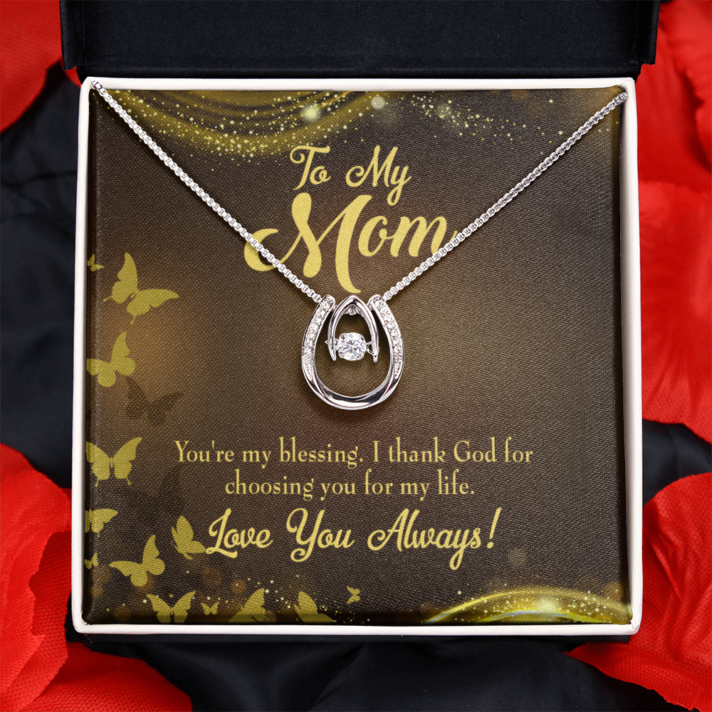 To Mom You're my Blessing Lucky Horseshoe Necklace Message Card 14k w CZ Crystals-Express Your Love Gifts