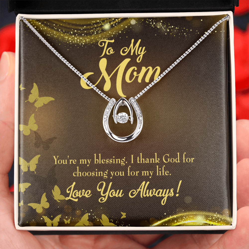 To Mom You're my Blessing Lucky Horseshoe Necklace Message Card 14k w CZ Crystals-Express Your Love Gifts