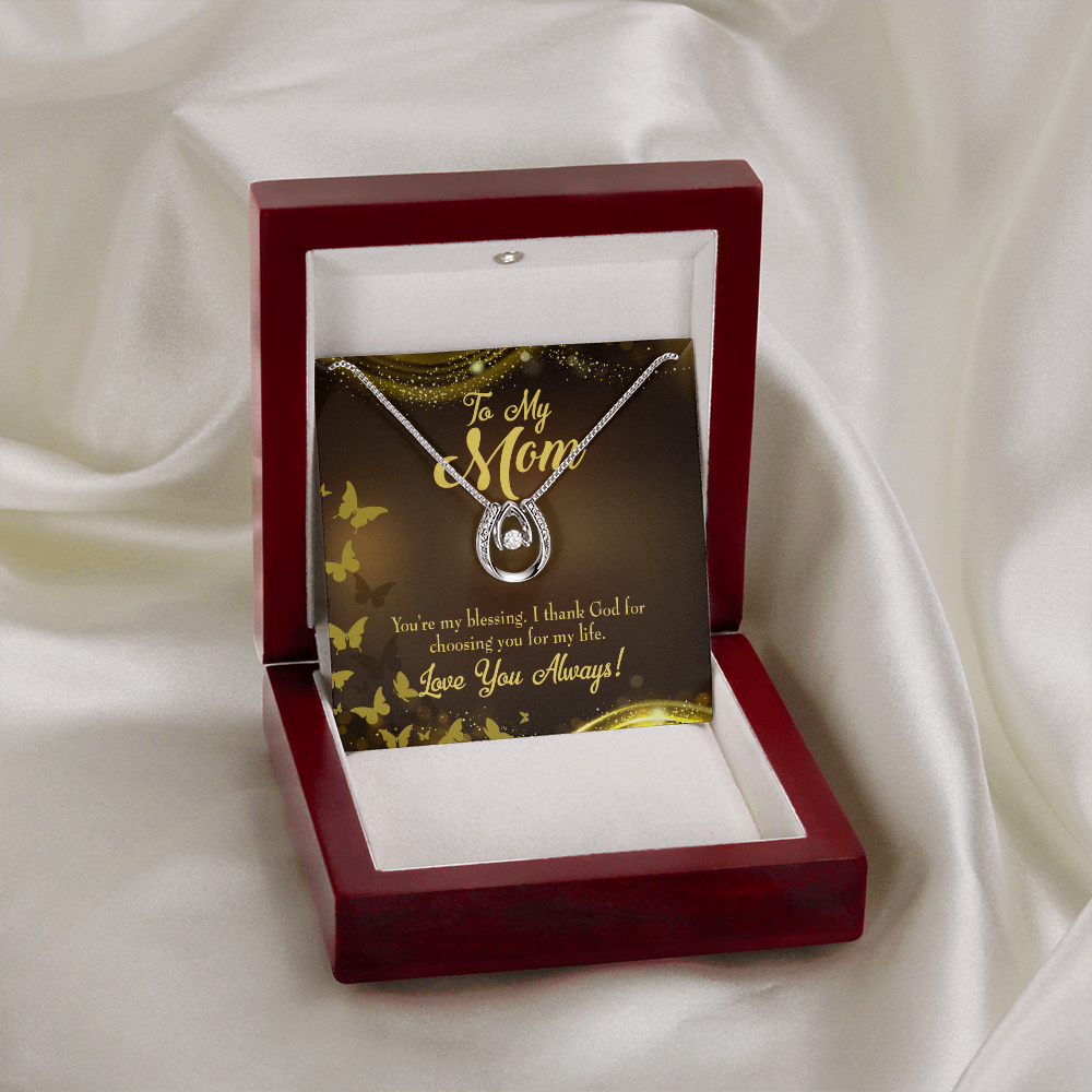 To Mom You're my Blessing Lucky Horseshoe Necklace Message Card 14k w CZ Crystals-Express Your Love Gifts