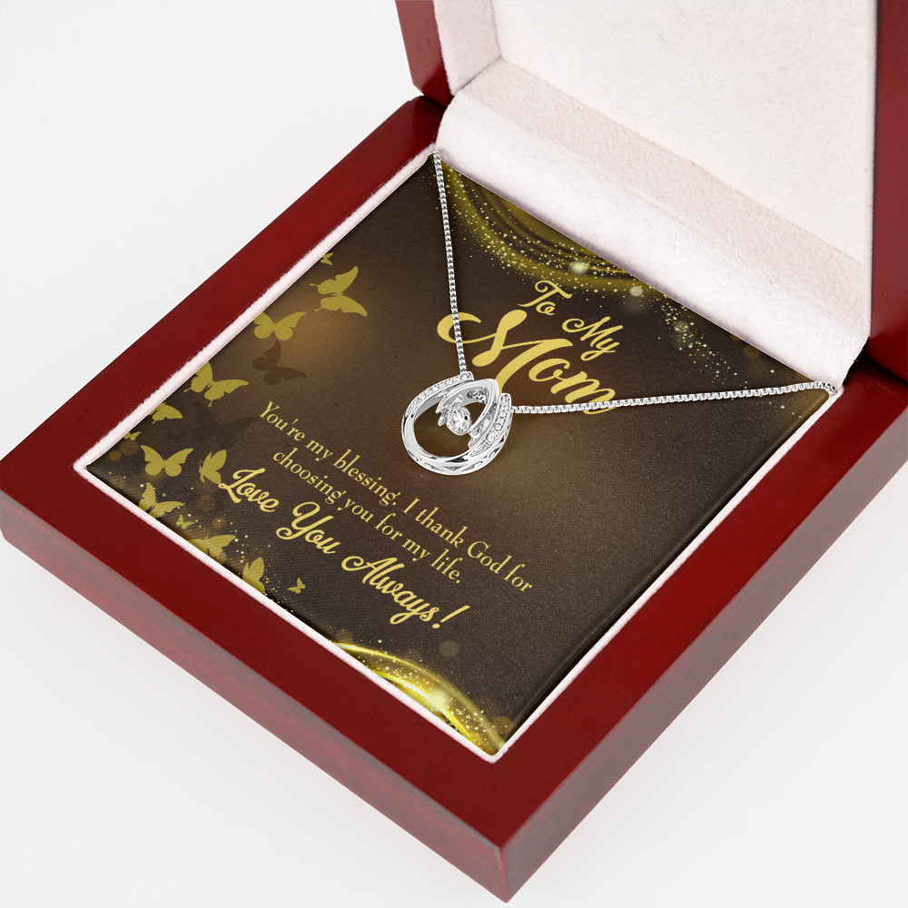 To Mom You're my Blessing Lucky Horseshoe Necklace Message Card 14k w CZ Crystals-Express Your Love Gifts