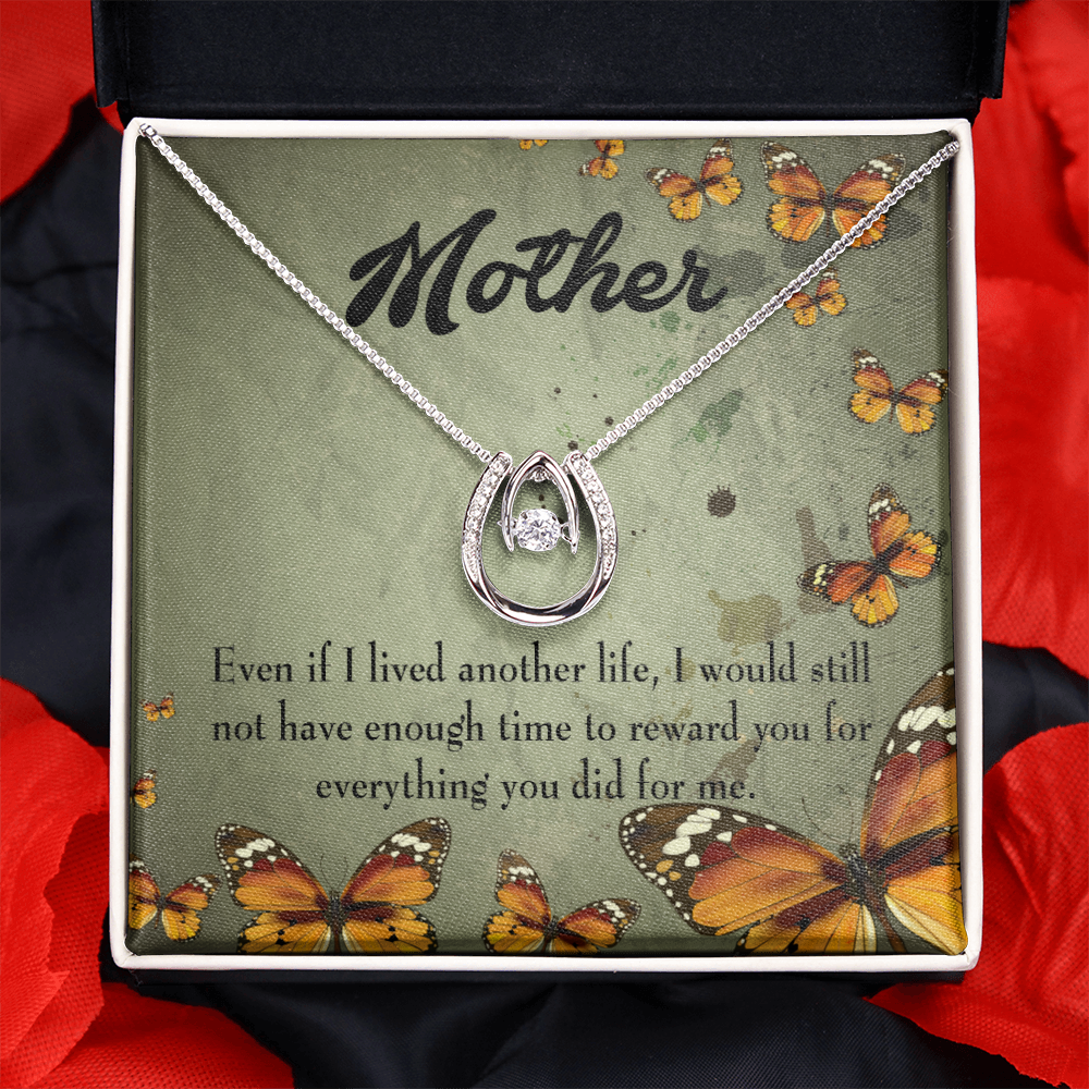 To Mother Another Life Lucky Horseshoe Necklace Message Card 14k w CZ Crystals-Express Your Love Gifts