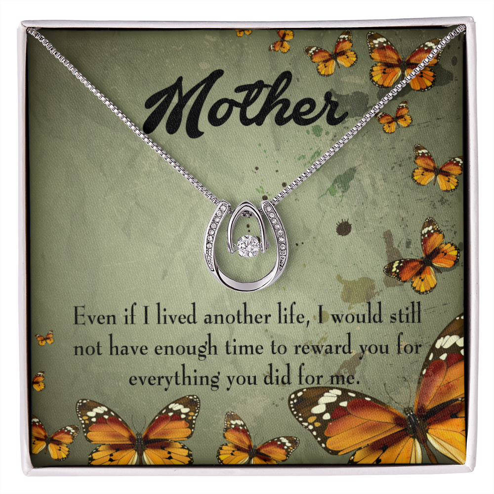 To Mother Another Life Lucky Horseshoe Necklace Message Card 14k w CZ Crystals-Express Your Love Gifts