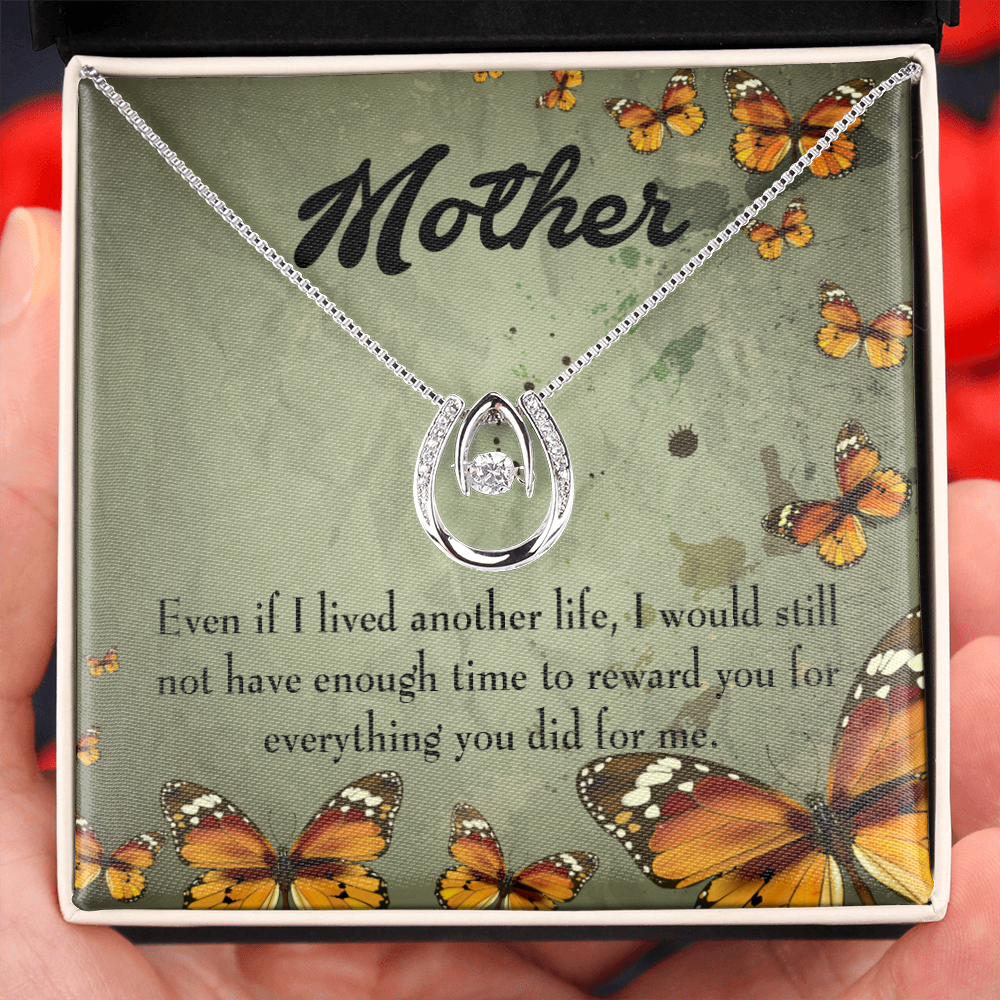 To Mother Another Life Lucky Horseshoe Necklace Message Card 14k w CZ Crystals-Express Your Love Gifts