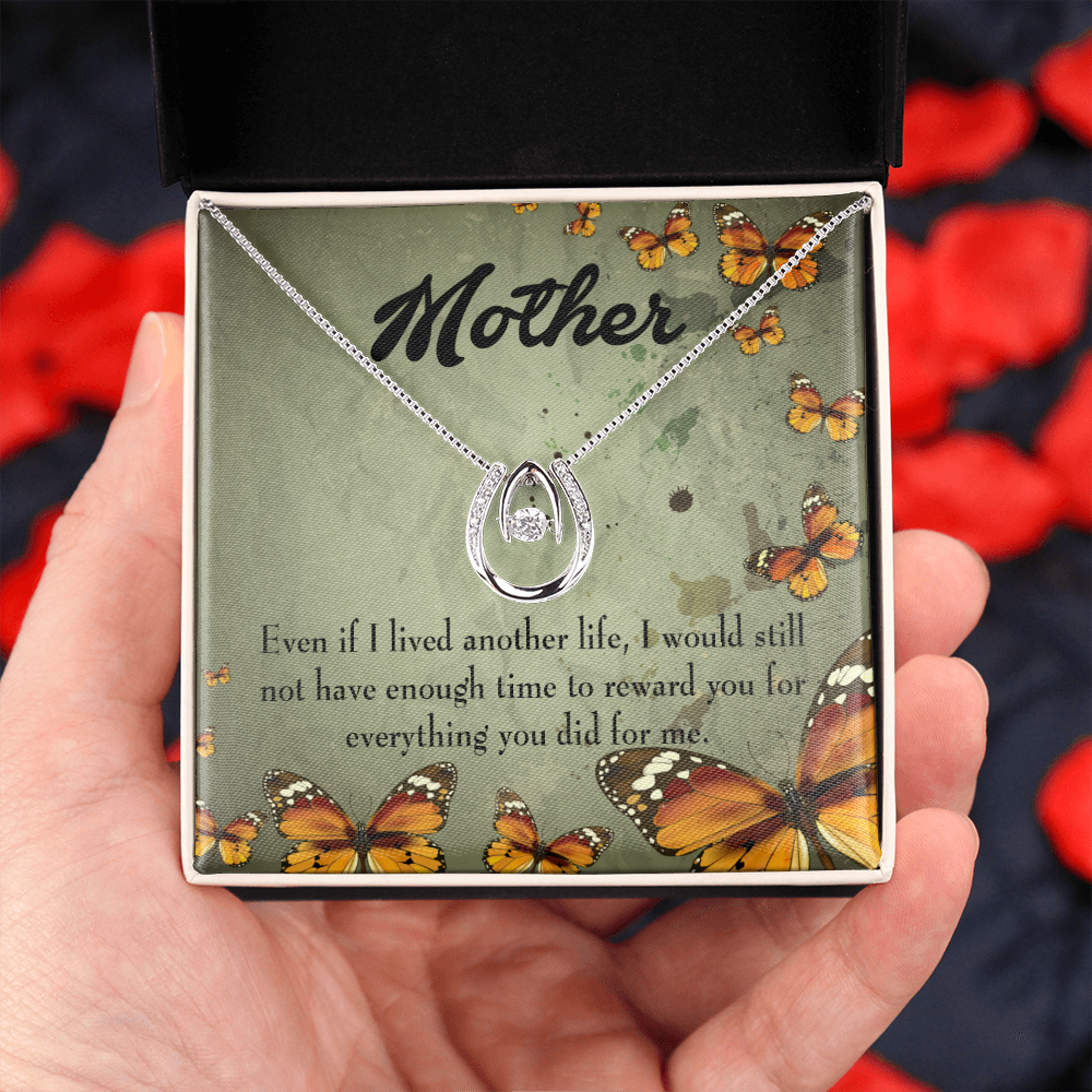 To Mother Another Life Lucky Horseshoe Necklace Message Card 14k w CZ Crystals-Express Your Love Gifts