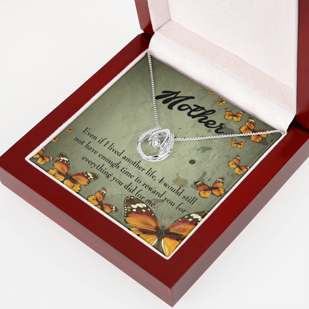 To Mother Another Life Lucky Horseshoe Necklace Message Card 14k w CZ Crystals-Express Your Love Gifts