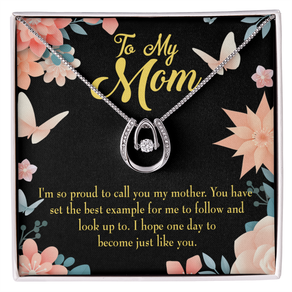 To Mother I&#39;m so Proud Lucky Horseshoe Necklace Message Card 14k w CZ Crystals-Express Your Love Gifts