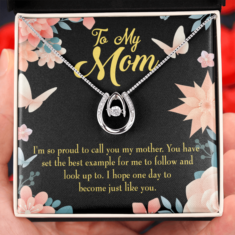 To Mother I'm so Proud Lucky Horseshoe Necklace Message Card 14k w CZ Crystals-Express Your Love Gifts