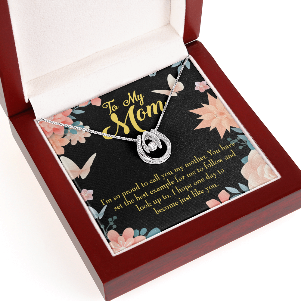 To Mother I'm so Proud Lucky Horseshoe Necklace Message Card 14k w CZ Crystals-Express Your Love Gifts