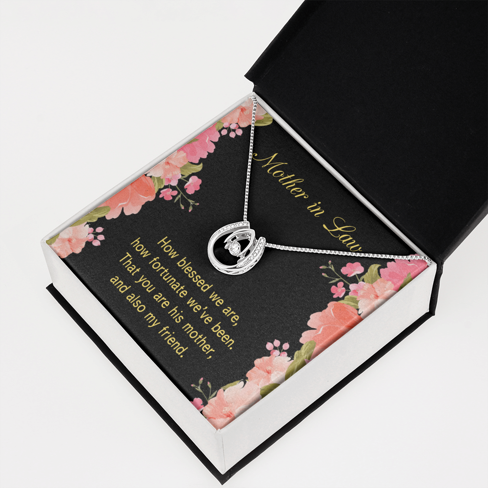 To Mother-in-Law How Fortunate Lucky Horseshoe Necklace Message Card 14k w CZ Crystals-Express Your Love Gifts